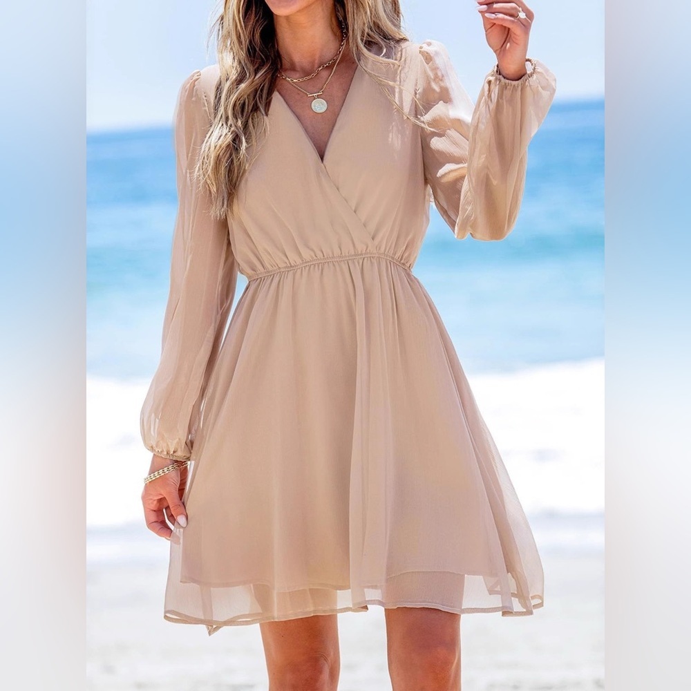Surplice Long Sleeve Mini Dress
